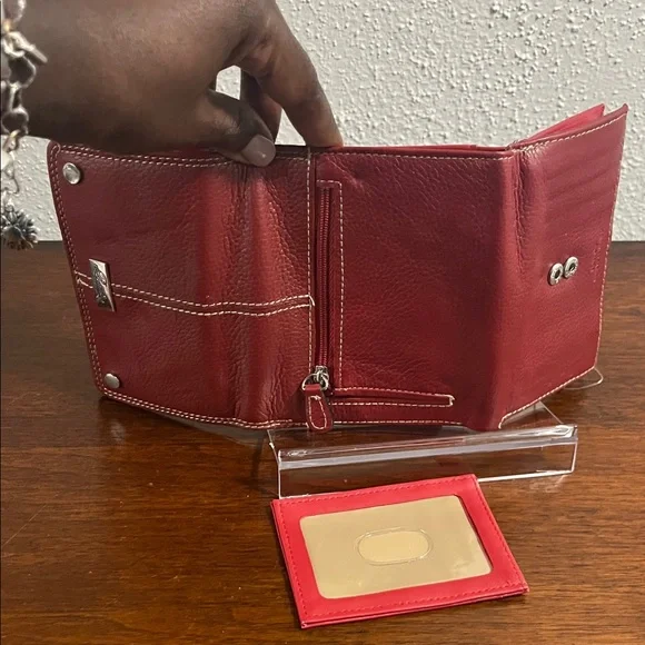 EUC- Burton Red Genuine Leather Exterior  Wallet with Metal Accents - Picture 11 of 12